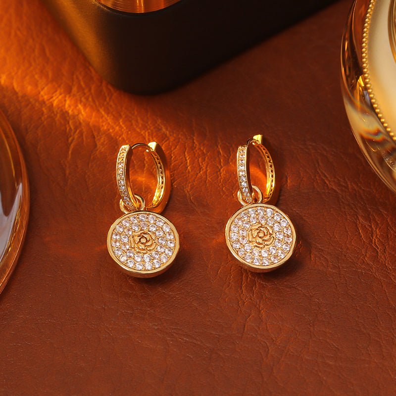 Two Wear Style Exquisite Zircon Earrings Fashion Luxury Temperament Rose Earrings Daily Commute Trendy Drop Earrings