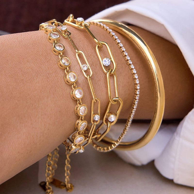 Stainless Steel Zircon Bracelet Light Luxury High Grade Bangle Non Fading Real Gold Plated Jewelry Cross Border Titanium Steel Jewelry