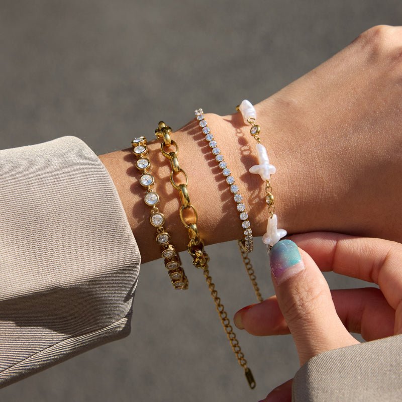 European American Stainless Steel Faux Pearl Bracelet Light Luxury Premium Cross Jewelry 18K Titanium Steel Cross Border Accessories