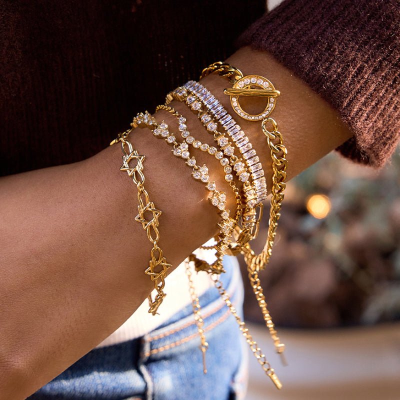 European American Stainless Steel Zircon Tennis Bracelet Light Luxury High Grade INS Korean Style Bracelet Titanium Steel Cross Border Jewelry