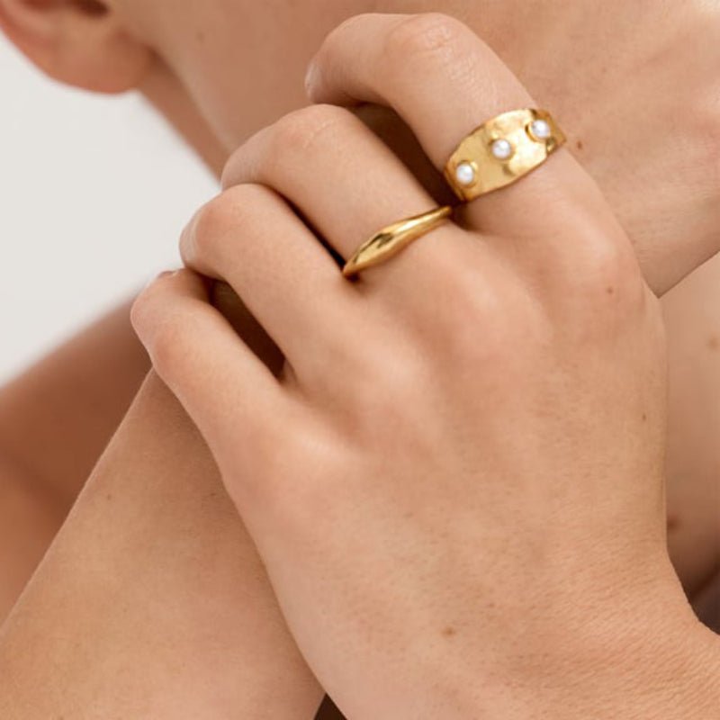 Faux Pearl Titanium Steel Ring Non Fading Jewelry Niche Light Luxury Ring Stainless Steel Jewelry Premium Cross Border