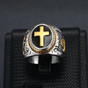 Cross Border New Hip Hop HIPHOP Jewelry Titanium Steel Color Retention Vacuum Gold Plated Hand of God Men Ring