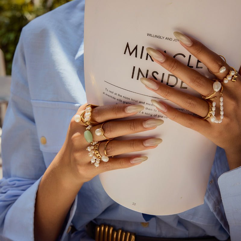 Cross Border Freshwater Pearl Ring Titanium Steel Non Fading Jewelry Light Luxury Premium Stainless Steel Jewelry Rings