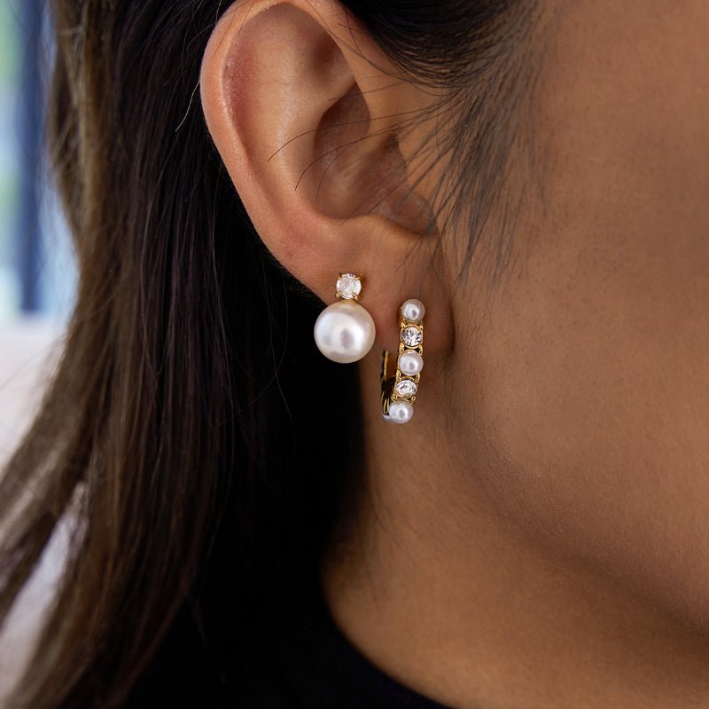 European American Titanium Steel Faux Pearl Earrings Light Luxury Premium Zircon Earrings Stainless Steel Women Jewelry Cross Border