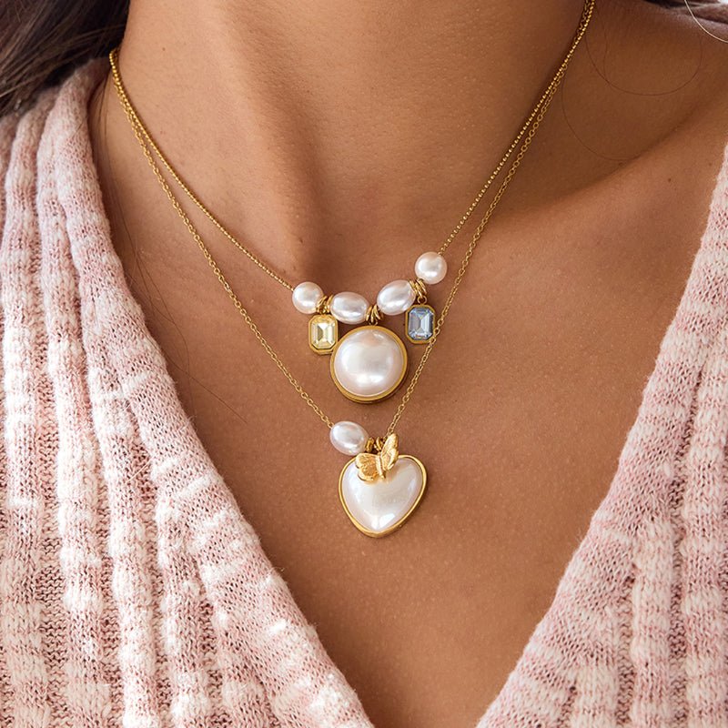 European American Titanium Steel Faux Pearl Necklace Women Stainless Steel Jewelry Premium Non Fading Clavicle Chain Cross Border