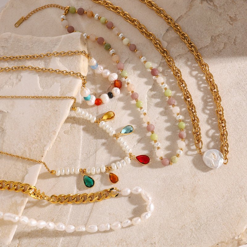 European American Stainless Steel Pearl Necklace Premium INS Clavicle Chain Zircon Natural Stone Titanium Steel Cross Border Jewelry