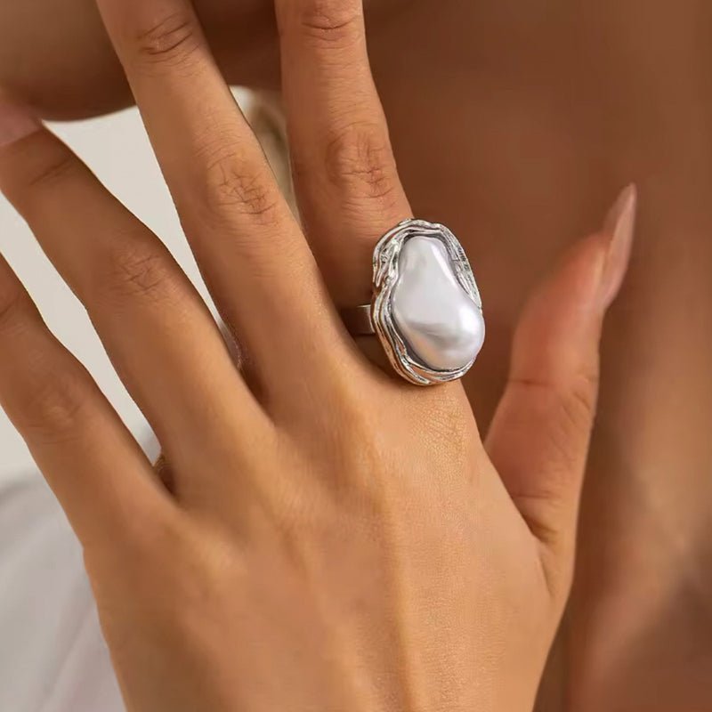 Imitation Baroque Pearl Ring Titanium Steel Non Fading Jewelry Women Premium Rings Cross Border Hot Sale