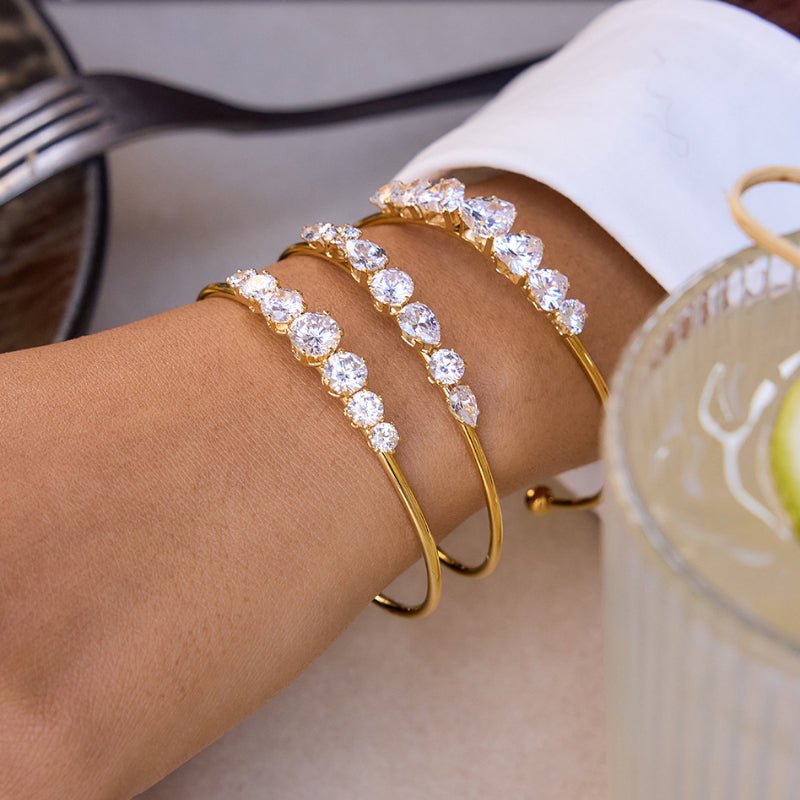 Cross Border Stainless Steel Zircon Bangle Non Fading Light Luxury High Grade Jewelry 18K Gold Titanium Steel European American Jewelry