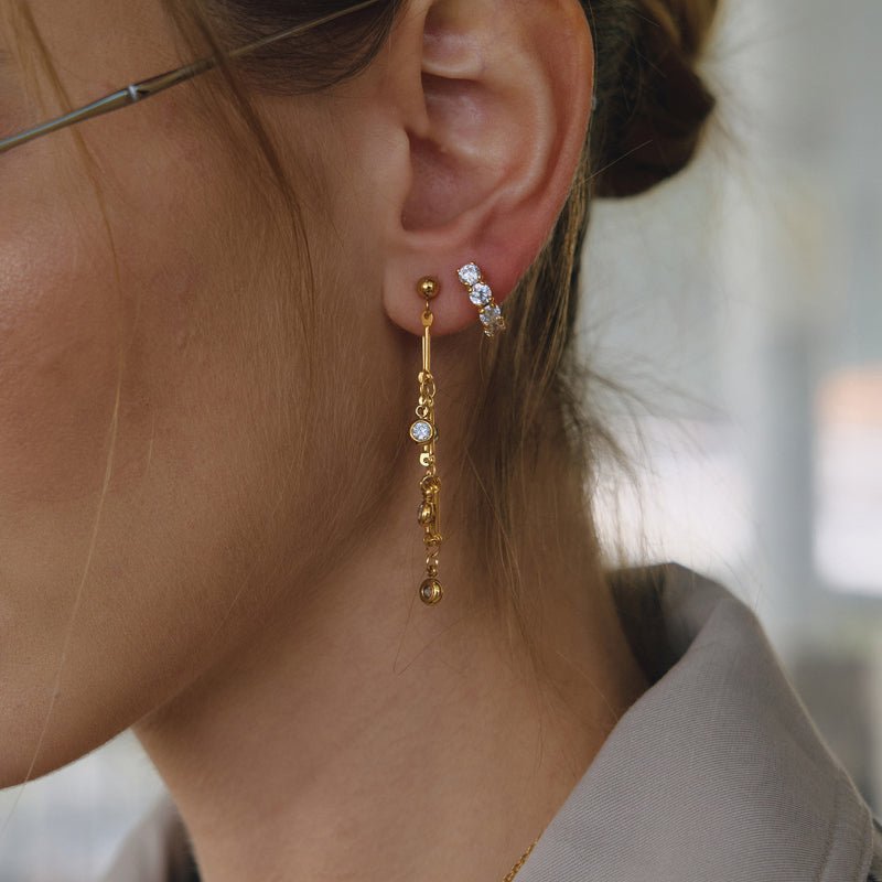 European American Stainless Steel Zircon Chain Tassel Earrings Light Luxury High Grade Ear Cuffs Titanium Steel Cross Border Jewelry