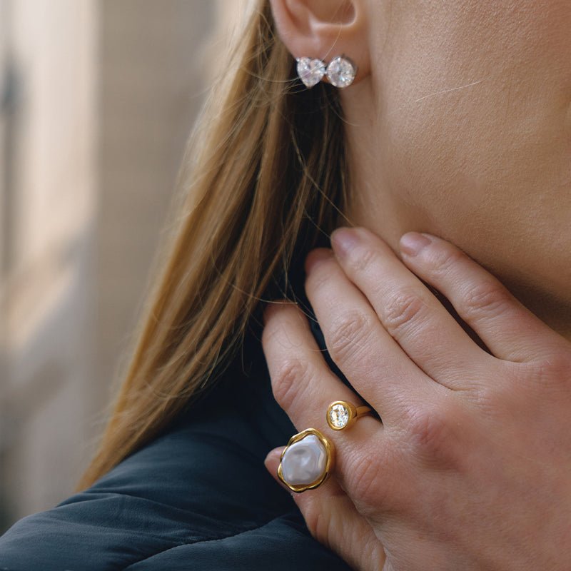 Stainless Steel Resin Pearl Ring Niche Premium 18K Gold Non Fading Ring Titanium Steel Cross Border Jewelry