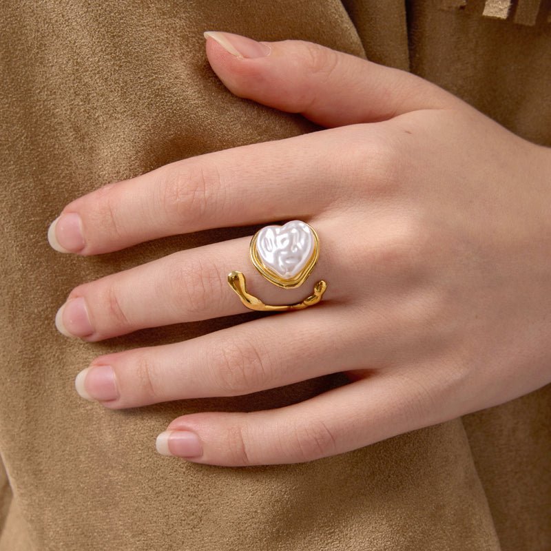 Titanium Steel Faux Pearl Heart Ring Light Luxury Premium Ring Non Fading Jewelry Stainless Steel Accessories Cross Border