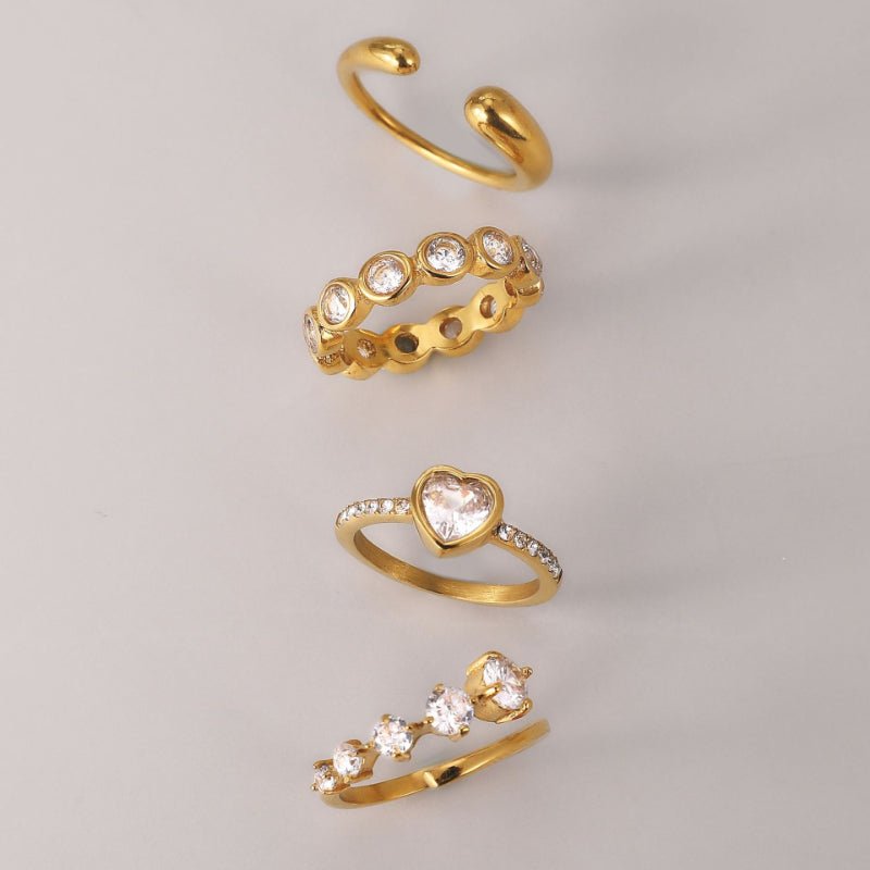 Stainless Steel Love Heart Zircon Ring For Women Minimalist High Grade Korean INS Style Finger Ring Titanium Steel Cross Border Jewelry