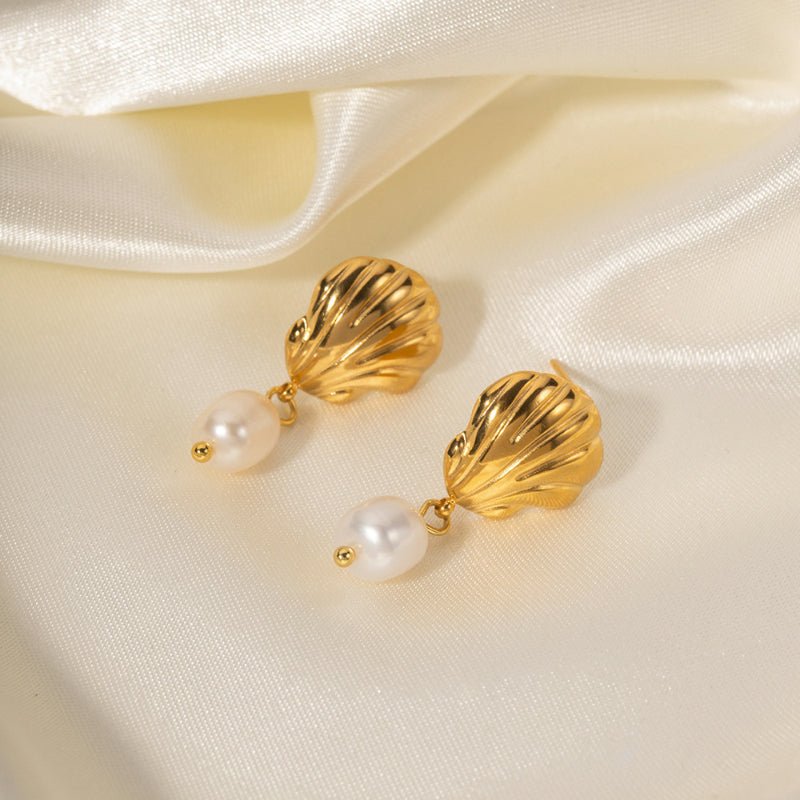 New Fashion Gold Plated Stainless Steel Earrings For Women Creative Freshwater Pearl Pendant Jewelry