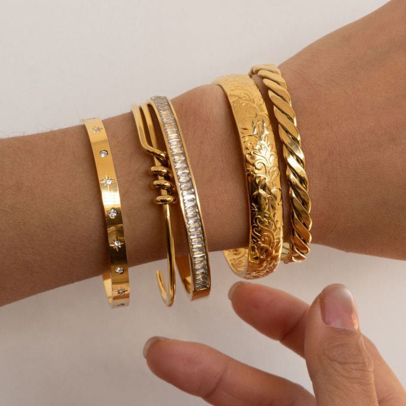 ieding European American 18K Gold Stainless Steel Zircon Bracelet Non Fading Light Luxury High Grade Hand Jewelry Titanium Steel Cross Border Jewelry