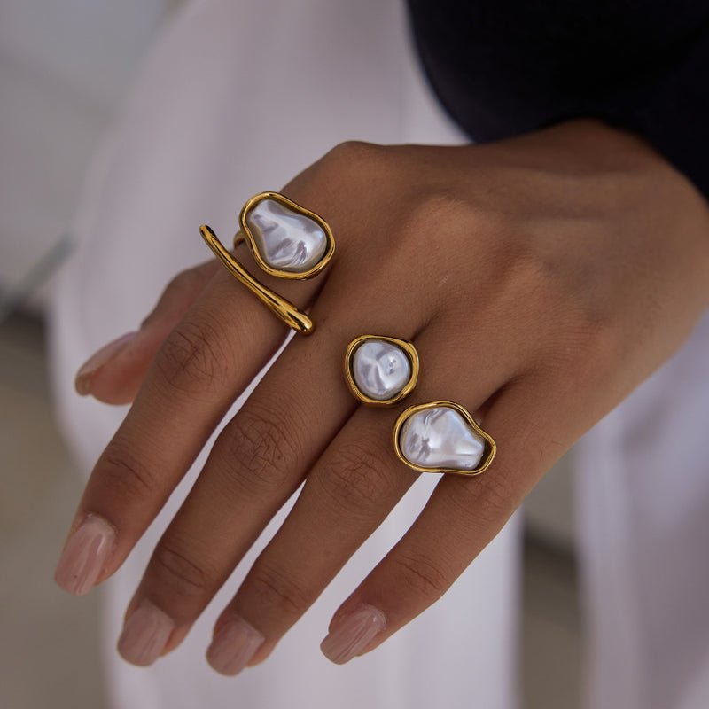 Imitation Baroque Pearl Ring Titanium Steel Non Fading Jewelry Light Luxury Premium Stainless Steel Autumn Winter Women Accessories