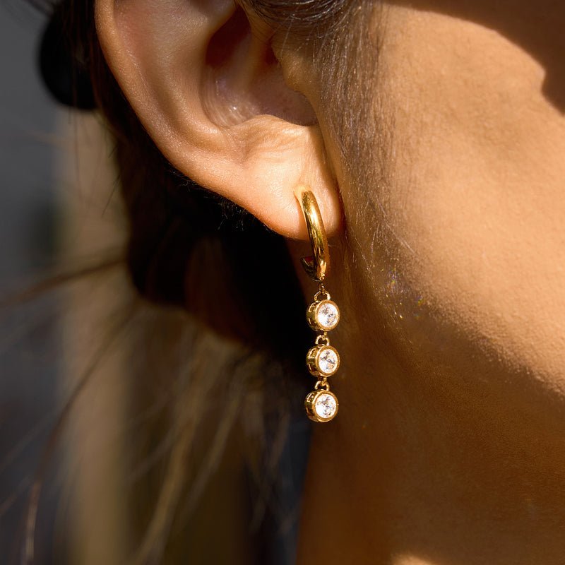 European American Stainless Steel Zircon Tassel Earrings Light Luxury High Grade Ear Cuffs Titanium Steel Cross Border Jewelry