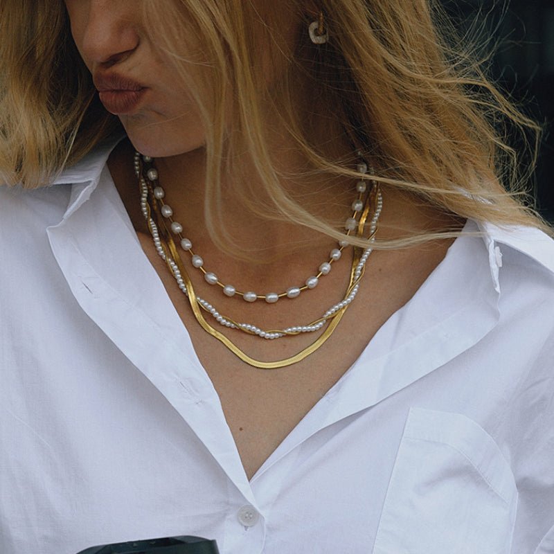 Titanium Steel Faux Pearl Necklace Light Luxury Premium Clavicle Chain Stainless Steel Women Jewelry Non Fading Cross Border