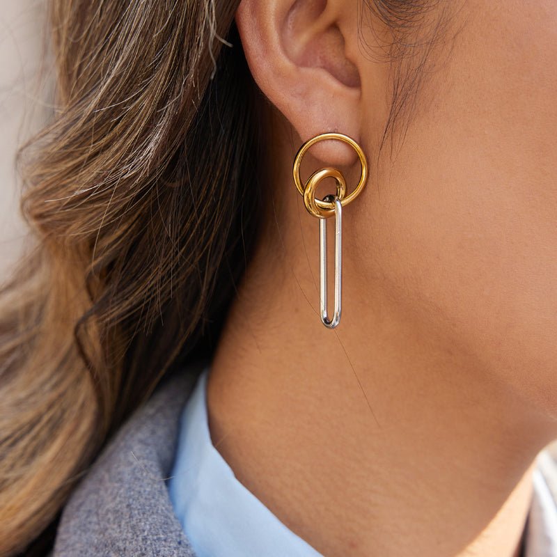 European American Stainless Steel Stud Earrings Minimalist High Grade Earrings Light Luxury Titanium Steel Cross Border 18K Gold Plated Jewelry