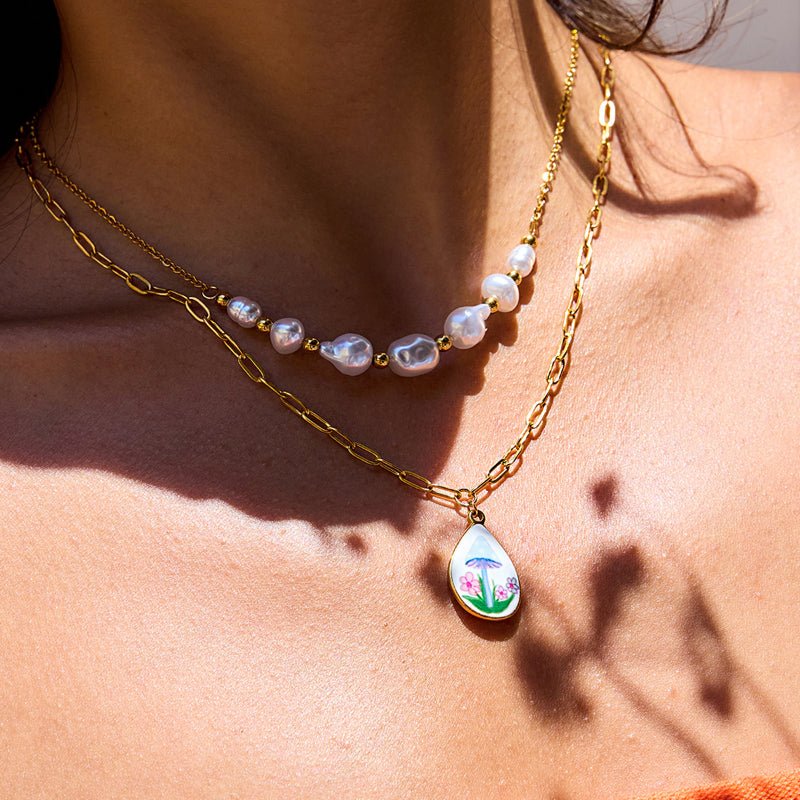 European American Stainless Steel Faux Pearl Necklace Light Luxury Premium Jewelry Non Fading Titanium Steel Cross Border Hot Sale