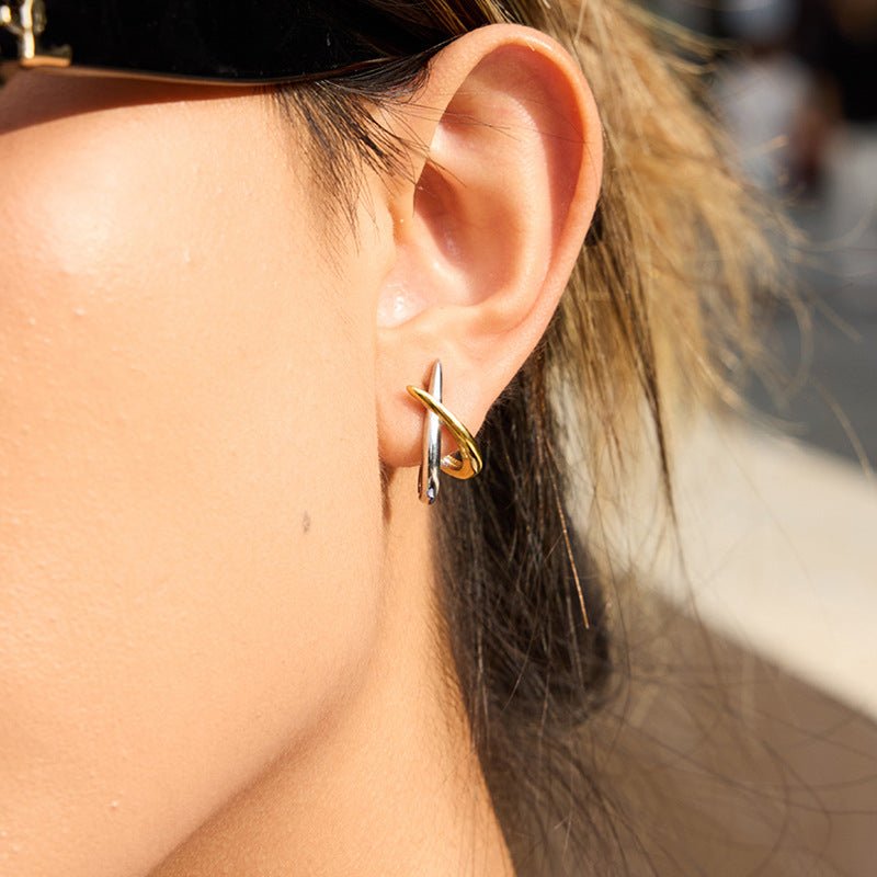 Color Block Line Stainless Steel Stud Earrings For Women Non Fading Titanium Steel Fashion Jewelry