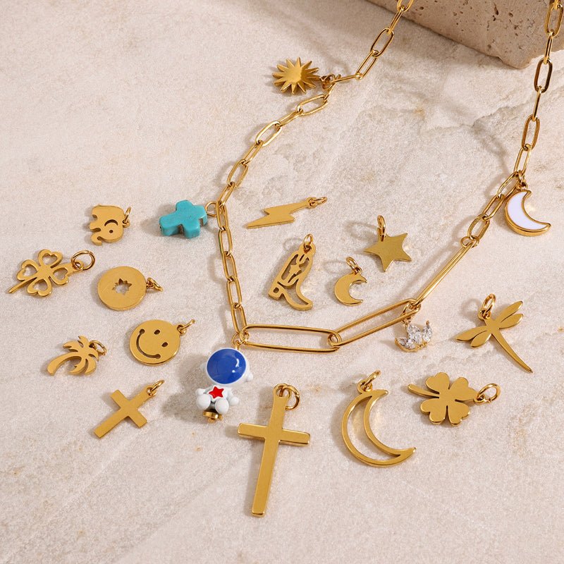 European American Cross Border Stainless Steel DIY Necklace Pendant Four Leaf Clover Star Jewelry Accessories Titanium Steel Color Retention Pendant