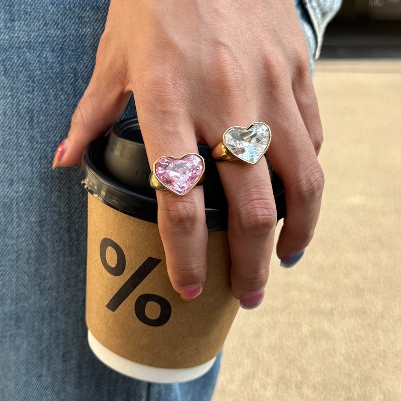 Rhinestone Heart Ring Titanium Steel Non Fading Jewelry Stainless Steel Cross Border Valentine's Day Jewelry Women High End