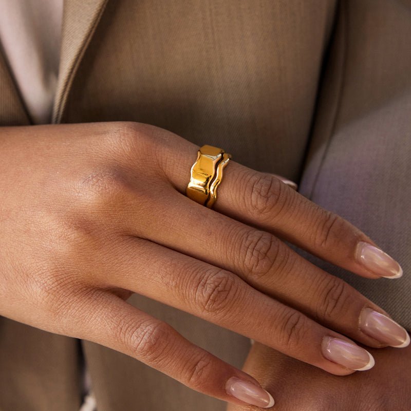 Stainless Steel 18K Gold Plated Ring Minimalist High Grade Finger Ring Design Jewelry Titanium Steel Cross Border Jewelry For Women