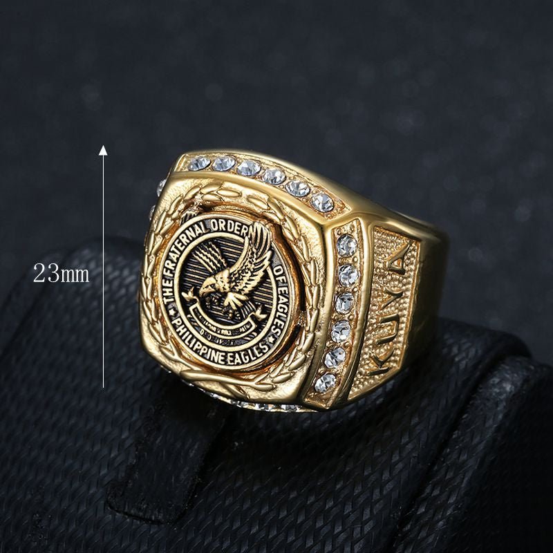 Hot Selling New Arrival for Southeast Asia Cross-border Market Stainless Steel Vacuum Gold Plated Diamond Inlaid Philippine Eagle Domineering Men's Ring
