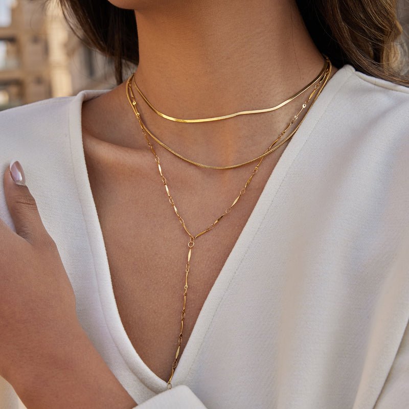 European American Stainless Steel Three-Layer Stackable Necklace Minimalist Design Clavicle Chain Body Chain Titanium Steel Cross Border Jewelry For Women