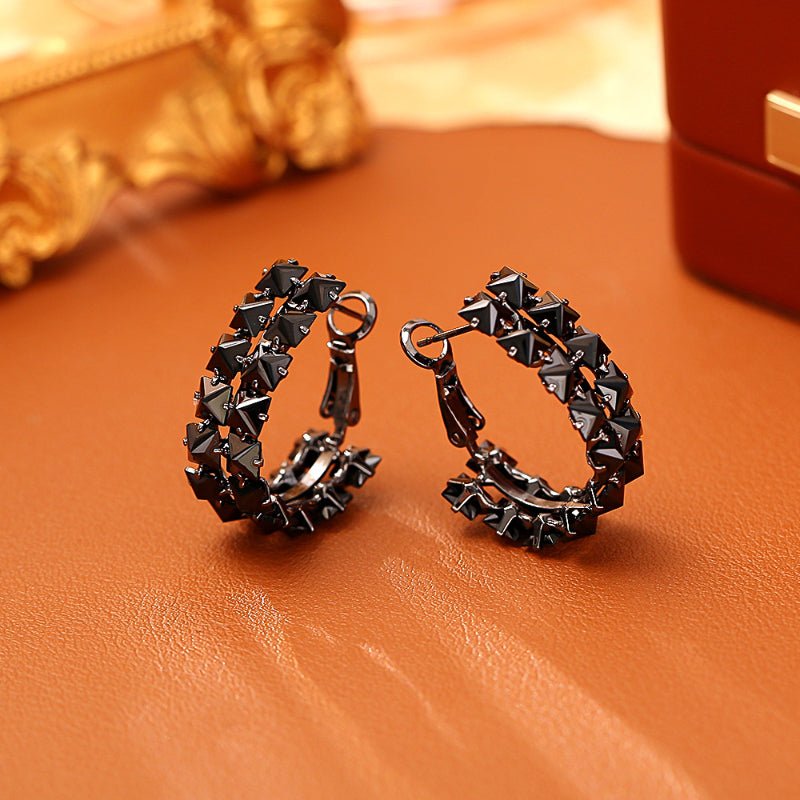Cool Black Zircon Stud Earrings Dark Neutral Style Exquisite Shiny Luxury INS Minimalist Fashion Earrings