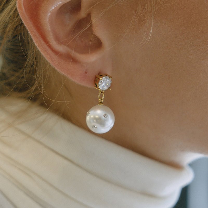 Titanium Steel Faux Pearl Stud Earrings Niche Premium Earrings Non Fading Diamond Inlaid Earrings Stainless Steel Jewelry Cross Border