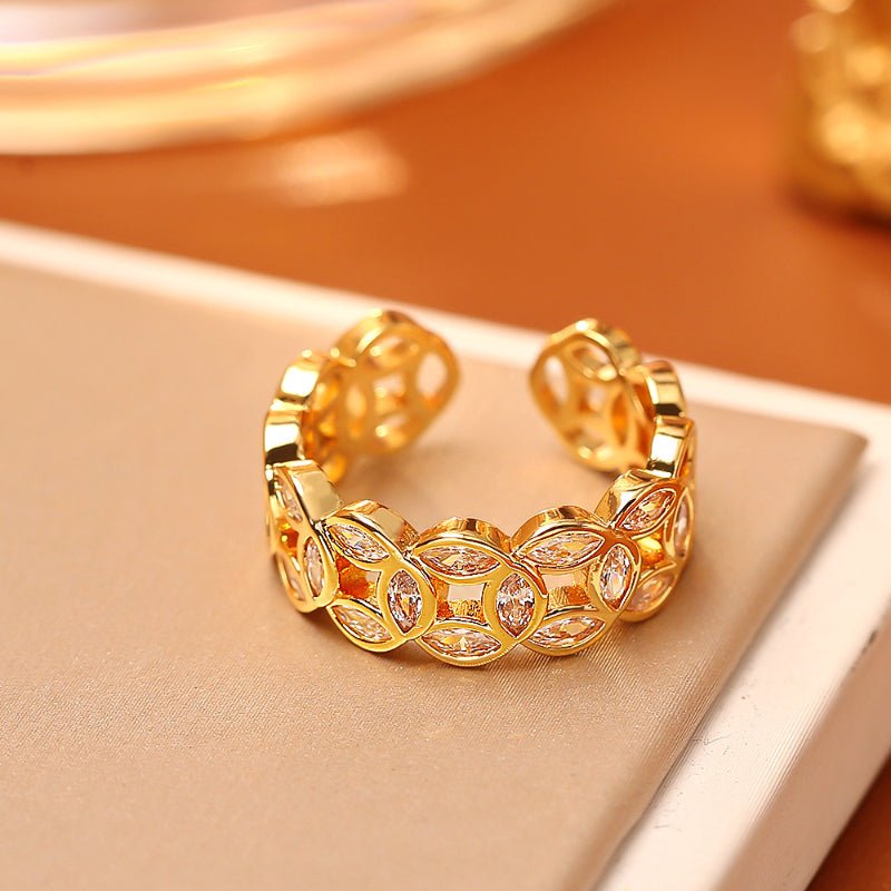 New Chinese Trend Money More Zircon Copper Coin Ring Luxury Fashion Exquisite Festive Opening Ring Adjustable Ring