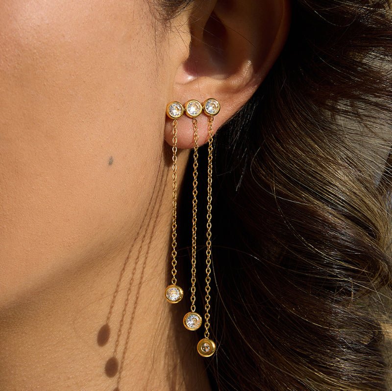 European American Stainless Steel Zircon Stud Earrings Minimalist High Grade Tassel Earrings Light Luxury Earrings Titanium Steel Cross Border Jewelry