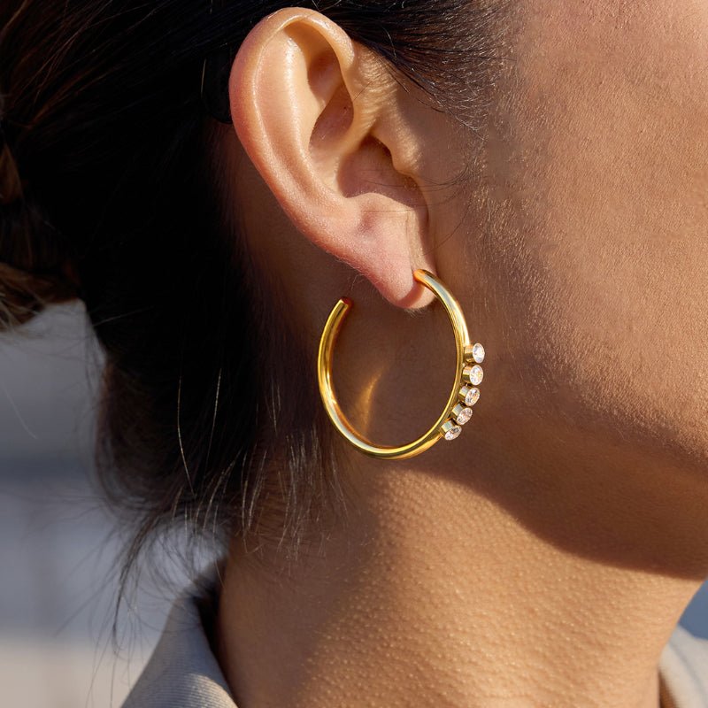 Stainless Steel Zircon C-Shaped Stud Earrings Minimalist Ear Jewelry Light Luxury High Grade Titanium Steel Earrings European American Cross Border Jewelry