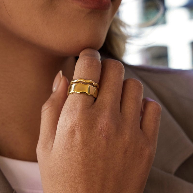 Stainless Steel 18K Gold Plated Ring Minimalist High Grade Finger Ring Design Jewelry Titanium Steel Cross Border Jewelry For Women