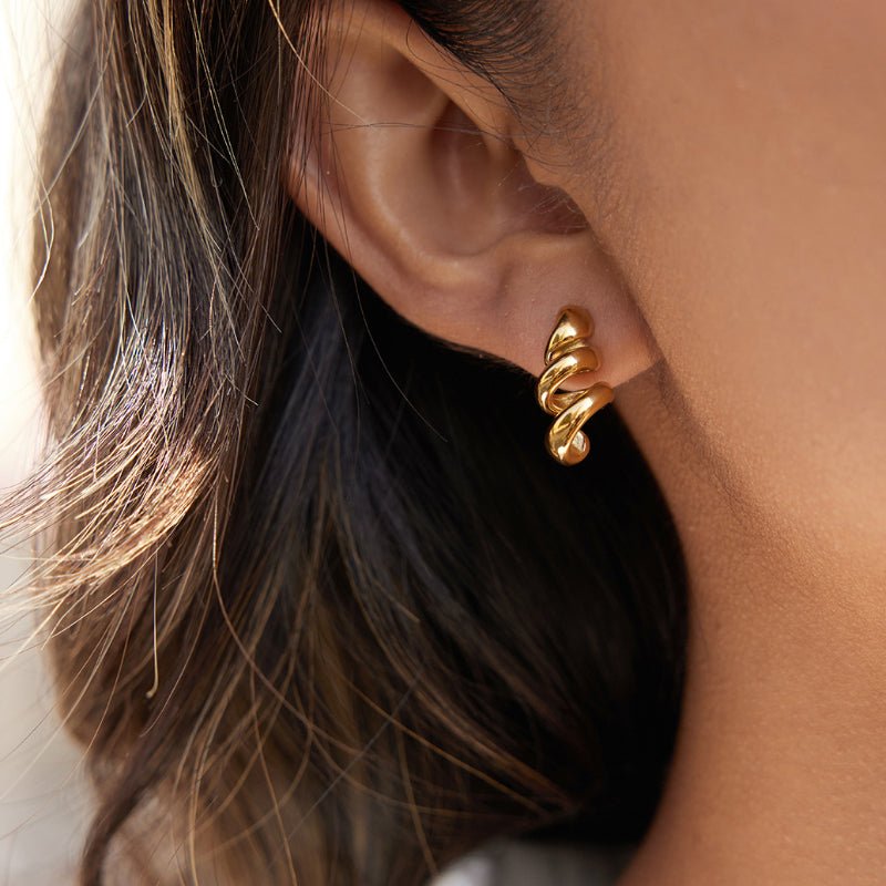 Stainless Steel Spiral Stud Earrings Light Luxury High Grade Earrings Non-Fading Titanium Steel 18K Gold Cross Border Jewelry