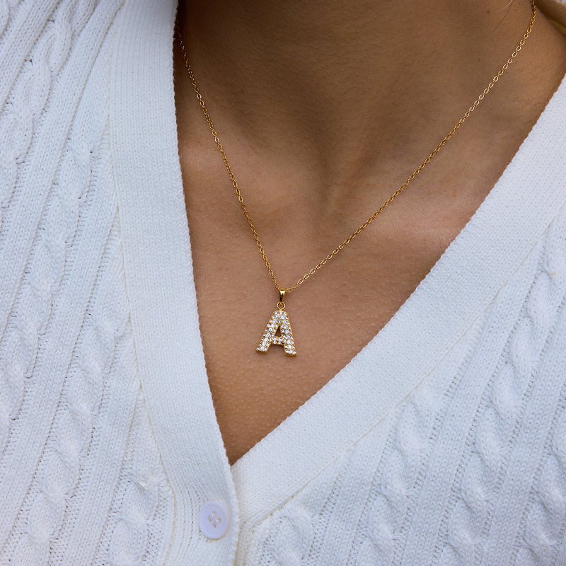 Stainless Steel Zircon Letter Heart Necklace Light Luxury Niche Clavicle Chain Stackable Cross-Border Jewelry European American Women's Neckwear