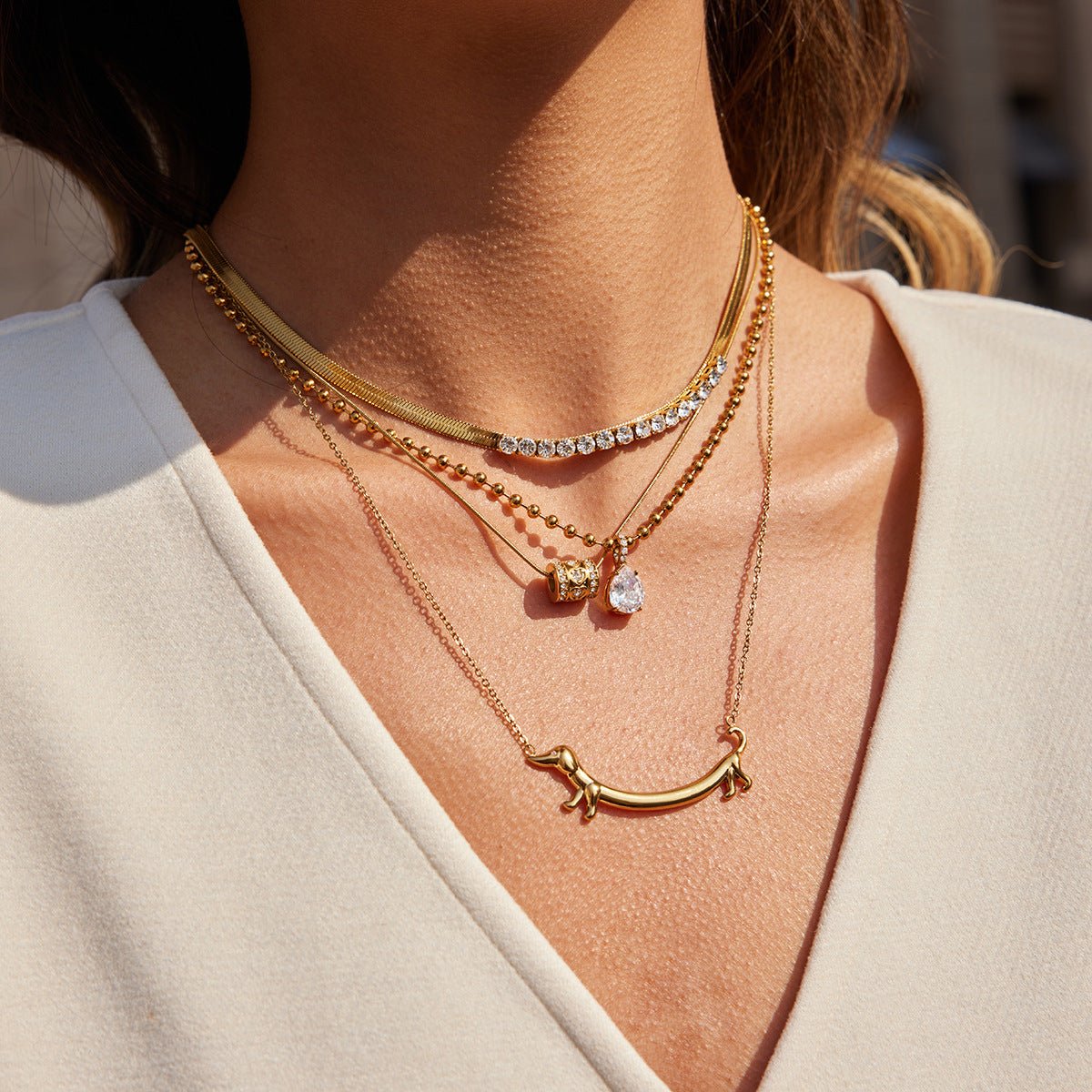 Light Luxury Titanium Steel Dachshund Necklace for Women Dainty Layered Stainless Steel Choker Tarnish-Free Valentine's Day Cross-Border Jewelry