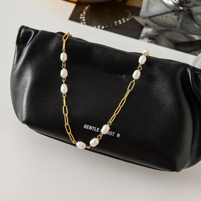 European American Titanium Steel Freshwater Pearl Long Necklace Light Luxury Premium Sweater Chain Stainless Steel Accessories Cross Border Jewelry