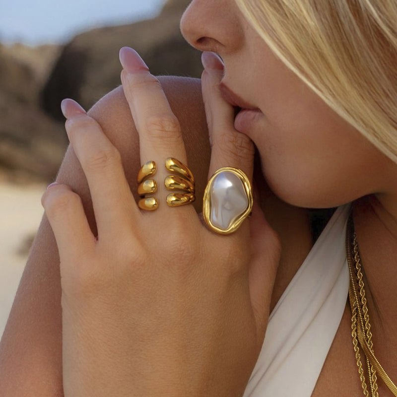 European American Stainless Steel Exaggerated Pearl Ring Premium Niche Ring Titanium Steel Jewelry Cross Border Rings