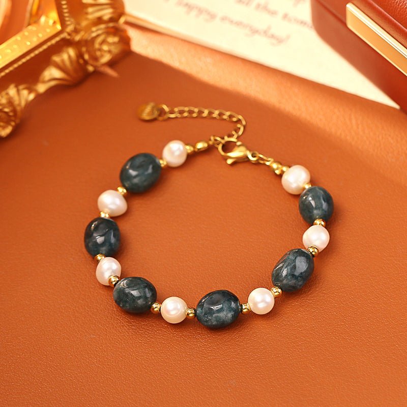 Natural Freshwater Pearl Dark Green Jade Bracelet Luxury Light Luxury Fashion Bracelet Minimalist Niche Design Jewelry