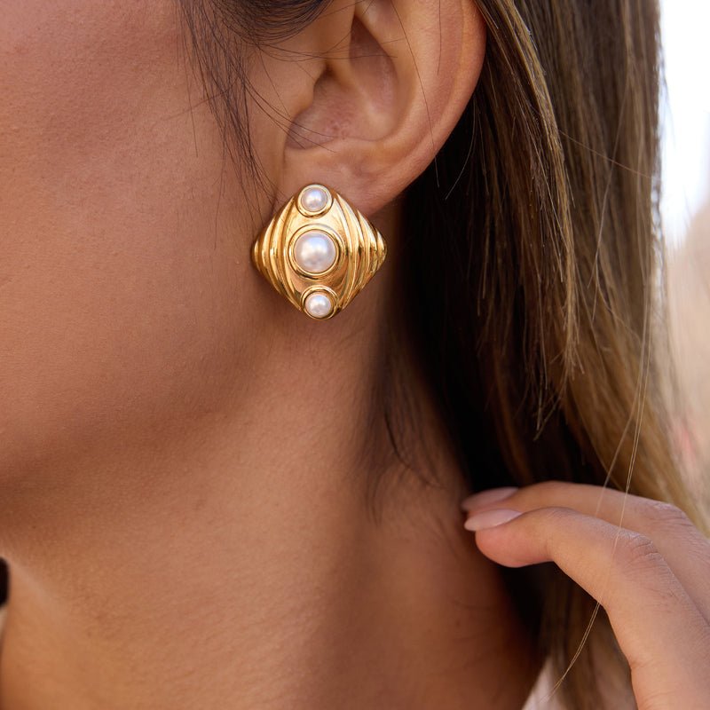 Titanium Steel Tiger Eye Stud Earrings Light Luxury Premium Earrings Faux Pearl Earrings Stainless Steel Jewelry Cross Border Jewelry