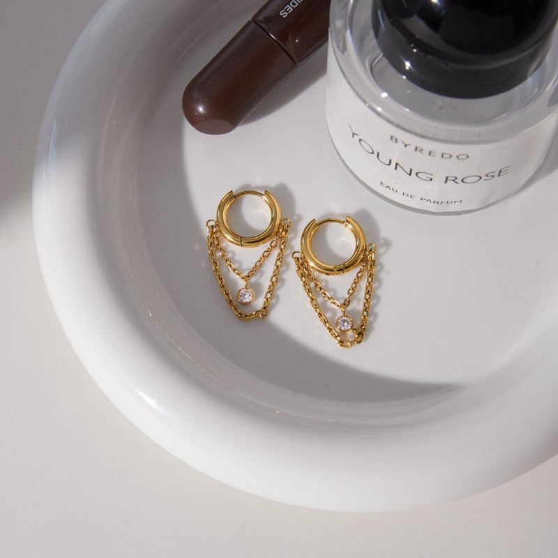 European American Stainless Steel Zircon Tassel Hoop Earrings Exaggerated High Grade Studs Ear Cuffs Titanium Steel Cross Border Jewelry