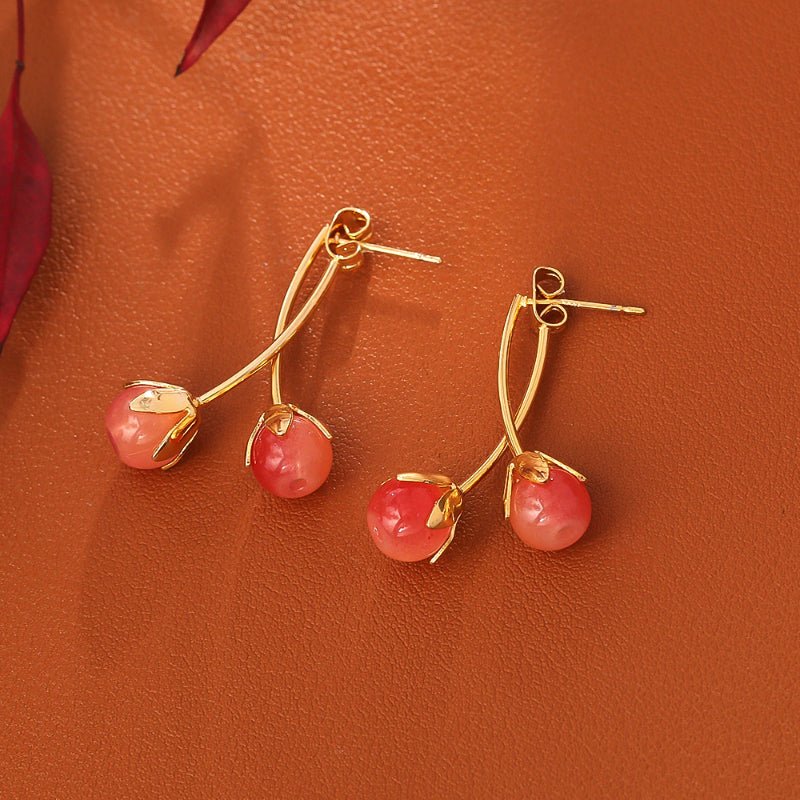 Sweet Cute Pink Cherry Stud Earrings Fresh Fashion No Piercing Disco Clip Earrings Luxury Fairy Style Earrings