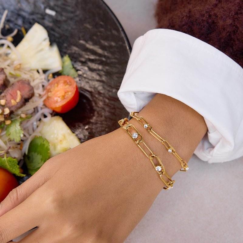 Stainless Steel Zircon Bracelet Light Luxury High Grade Bangle Non Fading Real Gold Plated Jewelry Cross Border Titanium Steel Jewelry