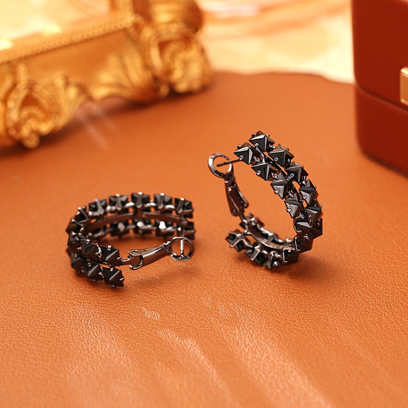 Cool Black Zircon Stud Earrings Dark Neutral Style Exquisite Shiny Luxury INS Minimalist Fashion Earrings