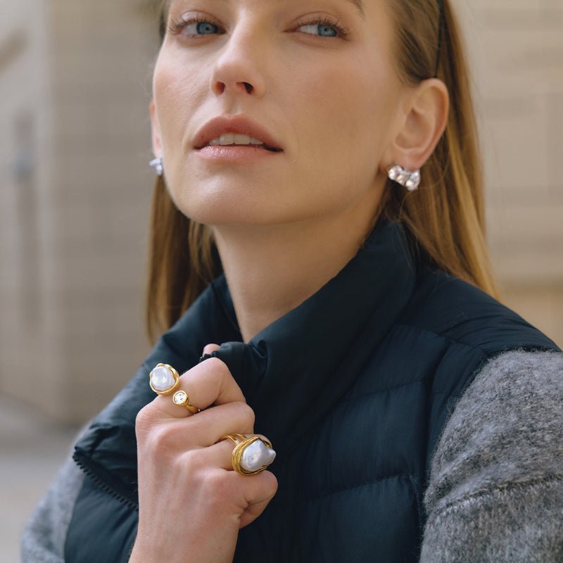 Stainless Steel Resin Pearl Ring Niche Premium 18K Gold Non Fading Ring Titanium Steel Cross Border Jewelry