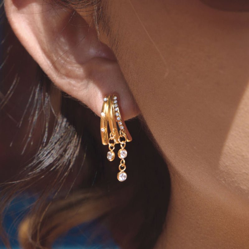 European American Stainless Steel Tassel Earrings Cartilage Studs Titanium Steel Earrings Non Fading Cross Border Jewelry Tassel Pearl