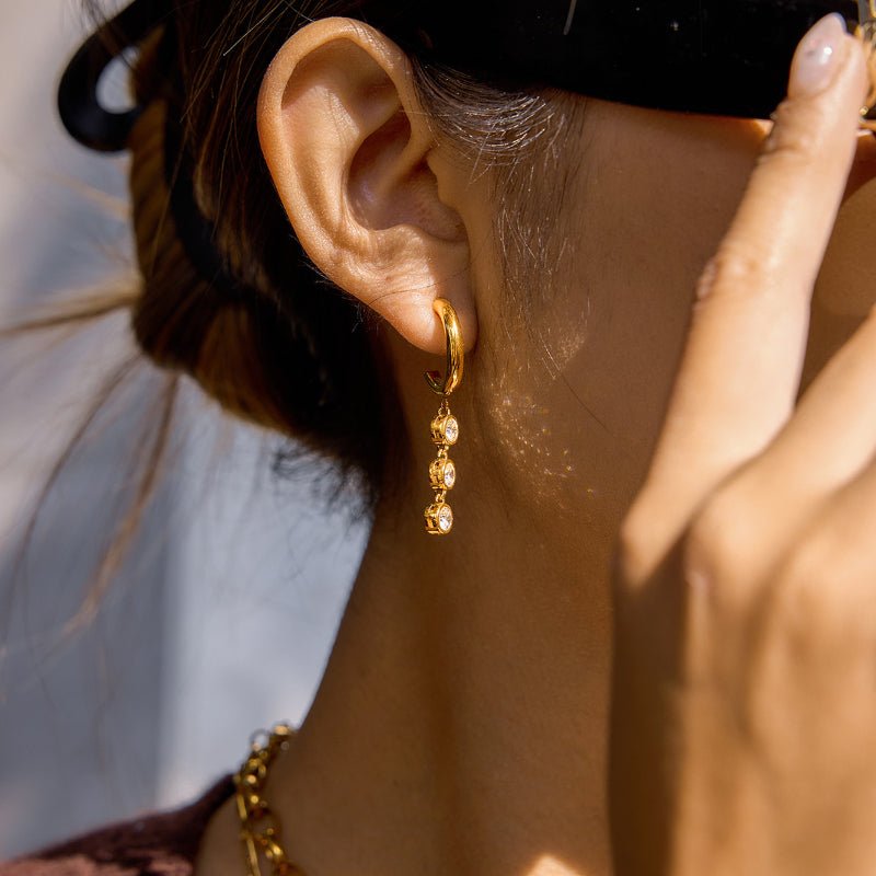 European American Stainless Steel Zircon Tassel Earrings Light Luxury High Grade Ear Cuffs Titanium Steel Cross Border Jewelry