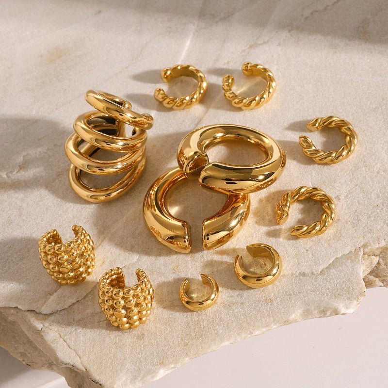 European Cross Border Stainless Steel Ear Cuffs New Women Luxury 18K Gold No Fade Jewelry INS Simple Twist Earrings